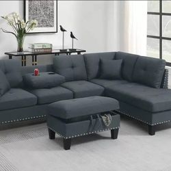 BRAND NEW 3PCS SECTIONAL SOFA SET WITH OTTOMAN AND ACCENT PILOWS INCLUDED $379