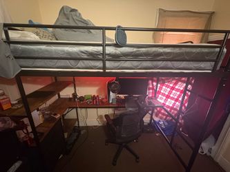 Metal Loft Bed with Integrated Desk and Shelves