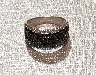 Black Spinel and White Zircon Sterling Silver Ring