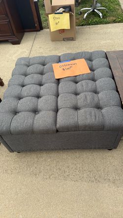 Large Tufted Ottoman with Nailhead Trim