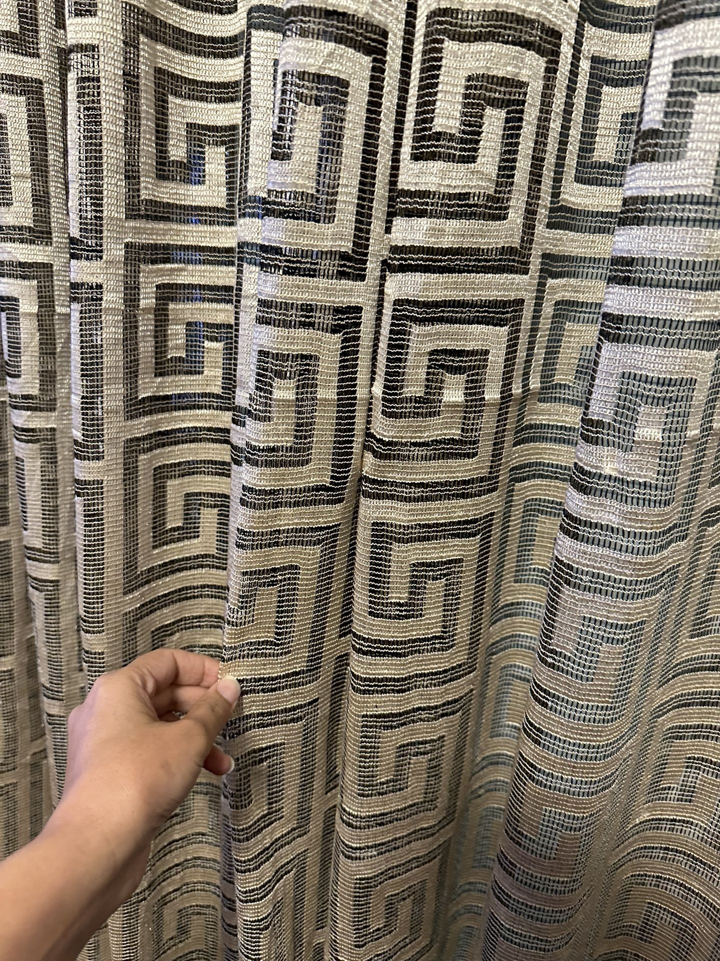 curtains 109 inches long cream and block