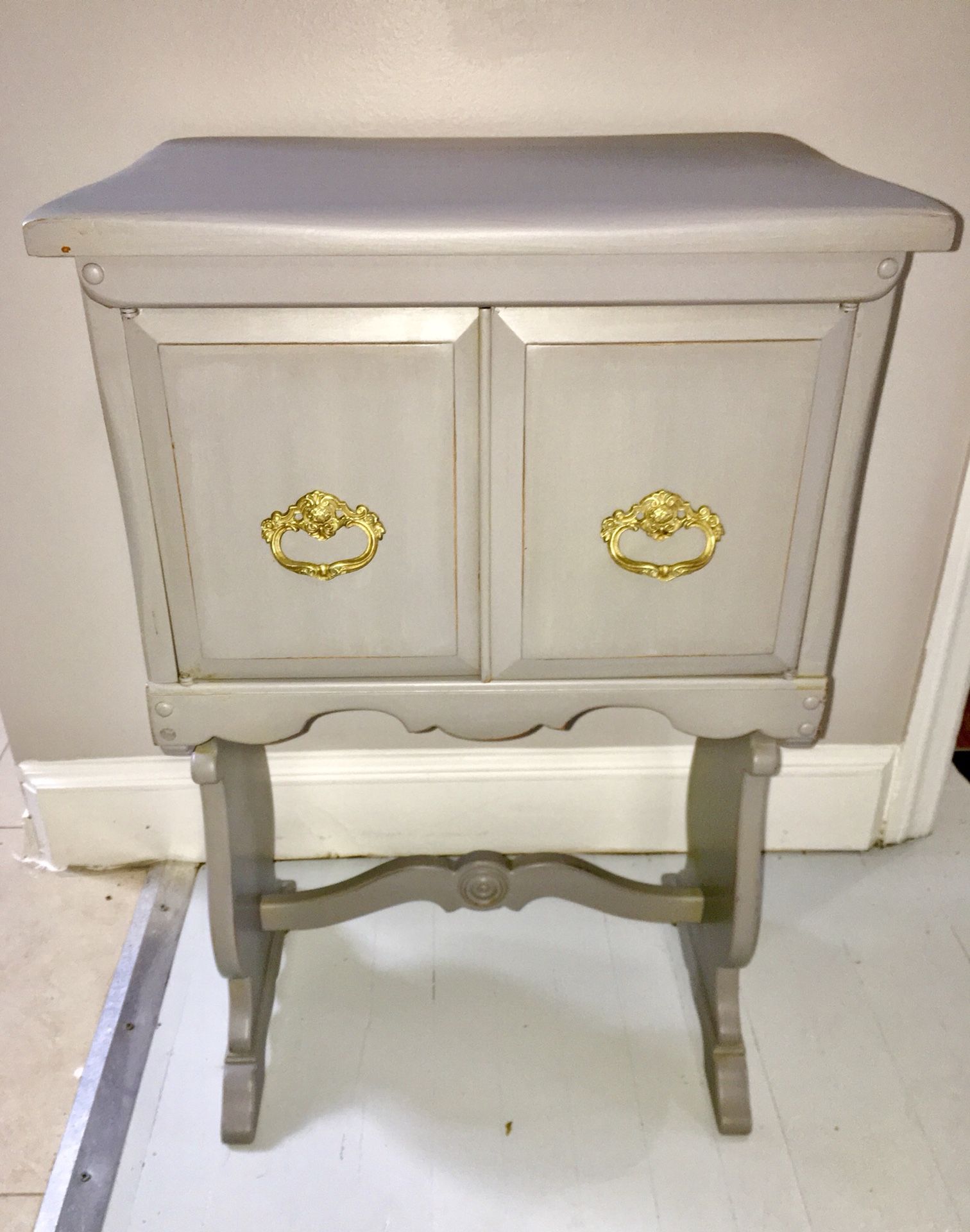 Antique gray solid wood radio cabinet end table nightstand