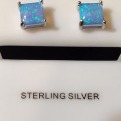 Sterling Silver Blue Opal Earrings 