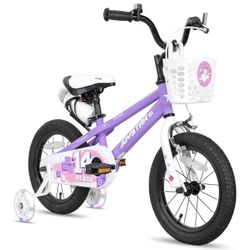 JOYSTAR Pluto 12 Kids Bike with Light Up Training Wheels, Kids' Bicycle for Boys Girls Age 3 Years, Children Bikes, Purple