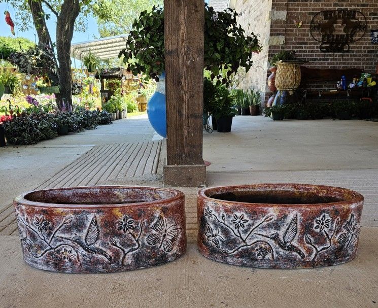 Long Hummingbird Clay Pots (Planters) Plants. Pottery $45 cada una.