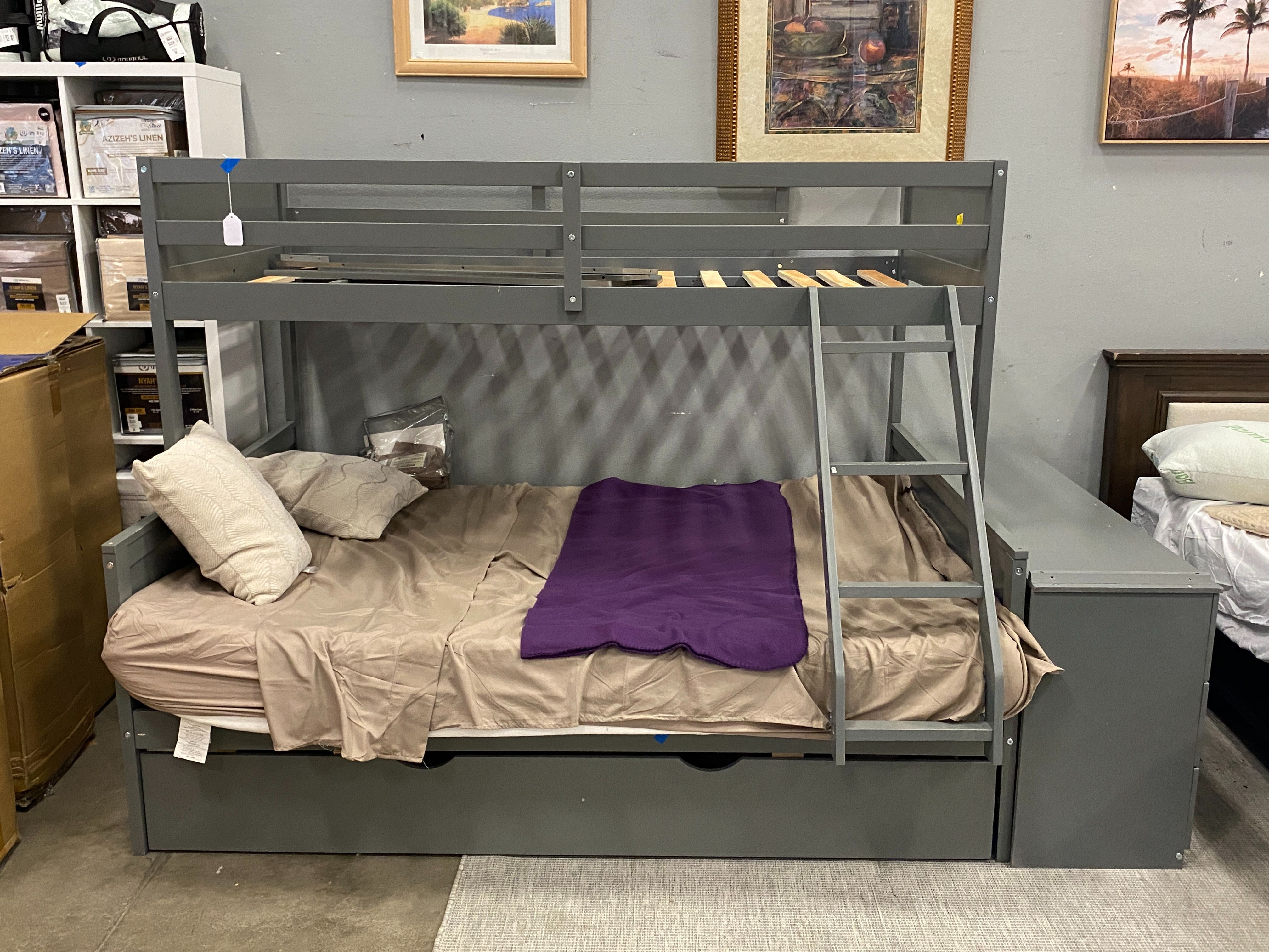Grey Bunk Bed with Attached Desk
