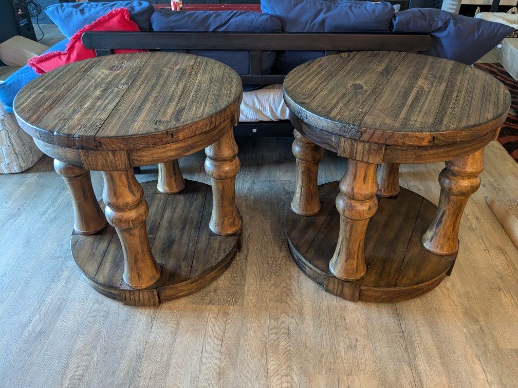Dark Solid Oak Wood Round End Tables Side Table Furniture Of America Mika Collection