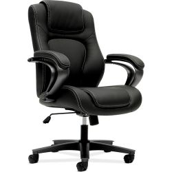 HON Vinyl Executive Chair, High-Back, Center-Tilt, Fixed Arms, Black