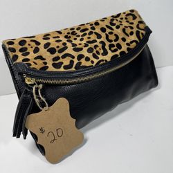 Express Leopard Hair handbag clutch pouch Vegan Leather