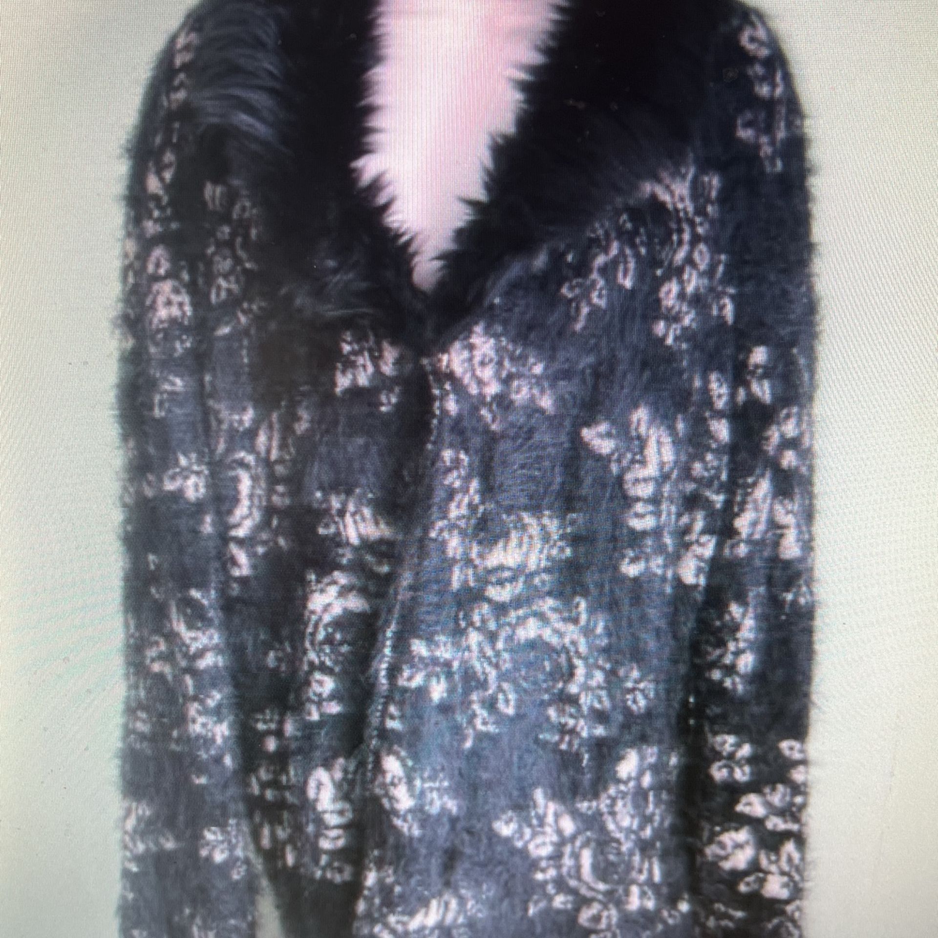 Black Rivet Women's Large Black & Tan Fuzzy Sweater Cardigan with Faux Fur Trim