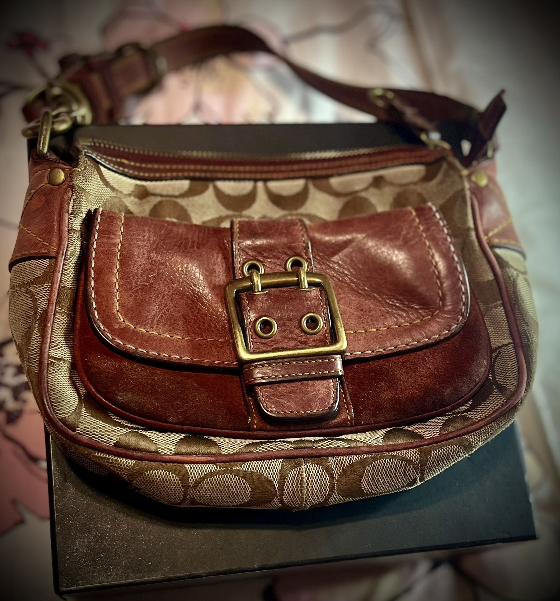 Vintage Coach Legacy Brown Leather Canvas Bag