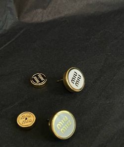 MIU MIU Fashion Classic Logo Metal Earrings Women's Gold Color