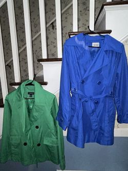 Vibrantly Colored Kelly Green And Royal Blue Short Length Trench Coats