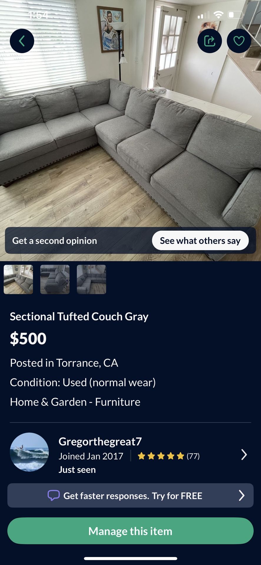 Living Spaces Tufted Sectional Sofa