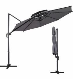 GDY 10' Cantilever Umbrella Patio Umbrella with 360° Rotation for Garden Deck Pool Patio, Gray