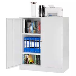 BRAND NEW IN BOX Mlezan Small Metal Cabinet with 2 Doors 31.5 in. W x 35.4 in. H x 15.7 in. D with 2-Adjustable Shelves Storage Cabinet in White