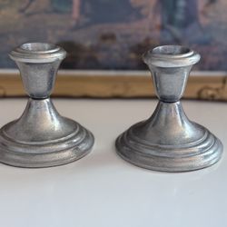 Vintage Pewter Candlesticks Set of 2 Taper Silver Metal Wilton Candleholder Cottage Farmhouse 