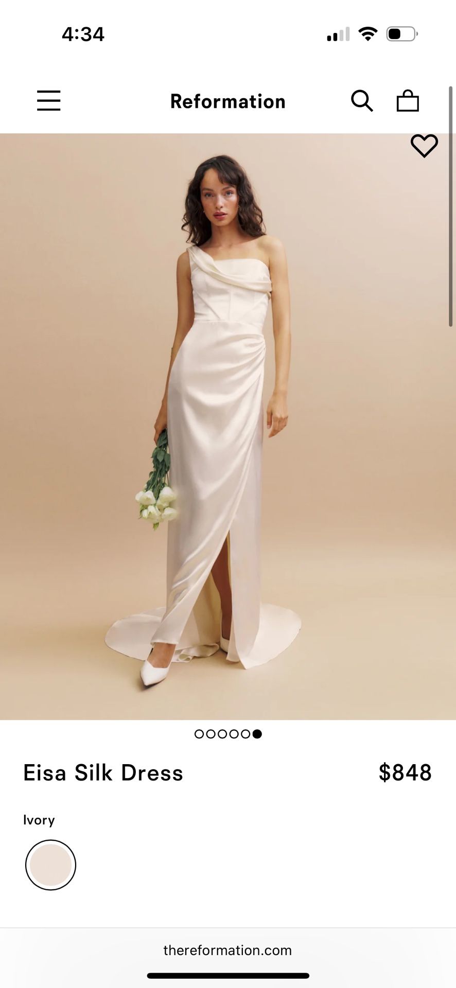 Reformation Ivory Silk Dress