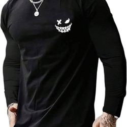NEW! Long Sleeve Shirt, Black with white printed Evil Smile Face, 100% Super soft polyester 