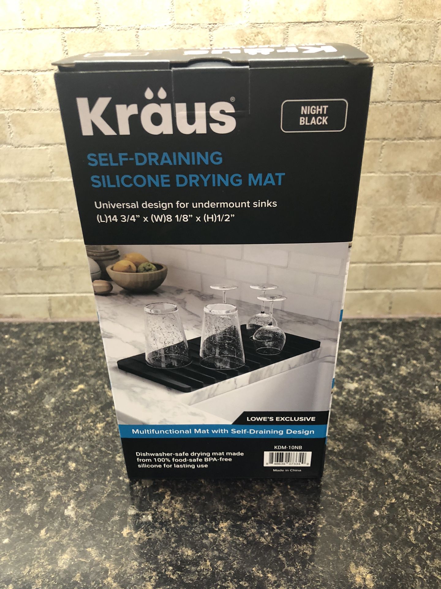 Kraus Self-Draining Silicone Drying Mat Night Black 14-3/4 x 8-1