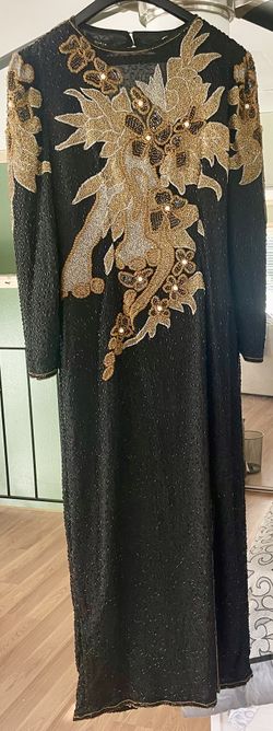 Tan-Chho Black Silk Beaded Dress (XL)