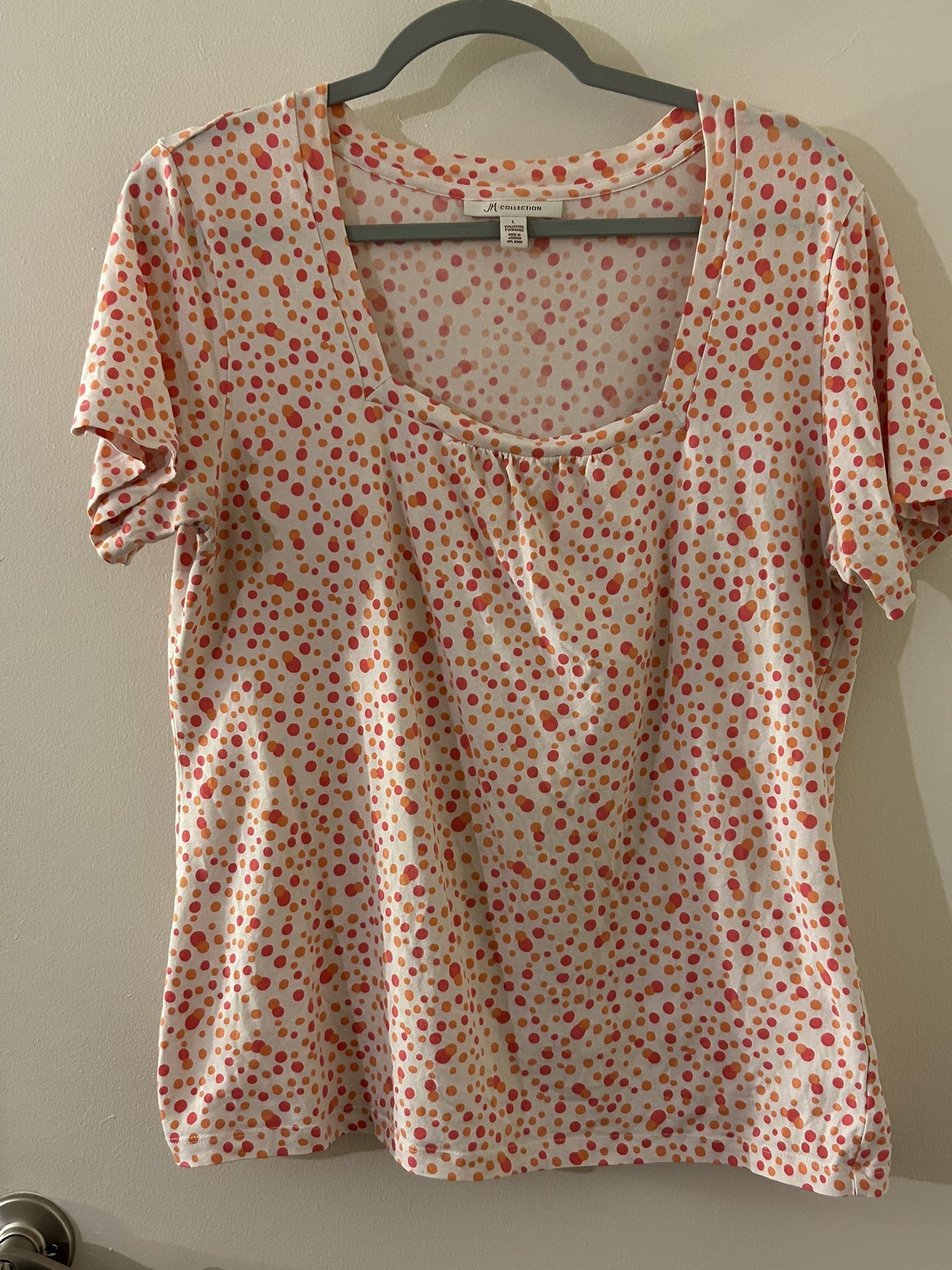 Ladies Polka-Dot (neon pink and orange) Stretch Blouse/Shirt/Top - L