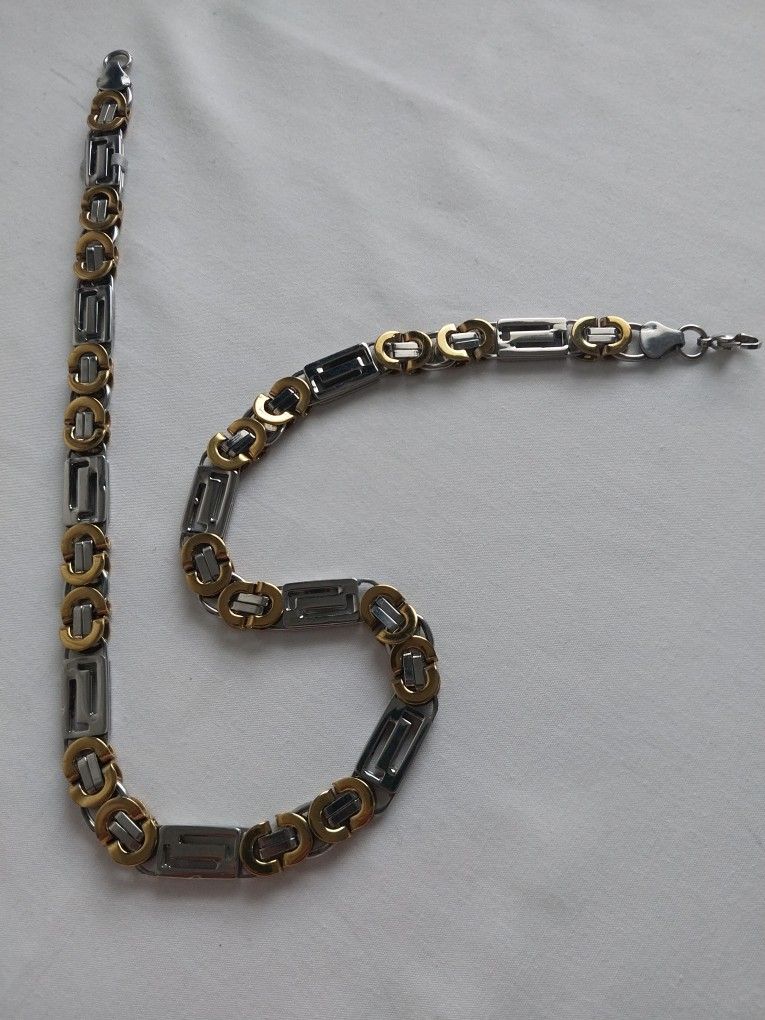 Byzantine Stainless Steel, Bracelet And Necklace For Men