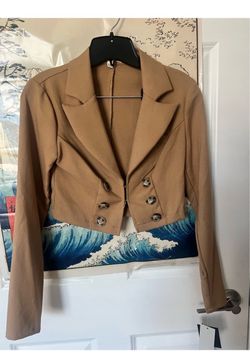 Kingston Cropped Midi Dress Blazer - Camel Brown