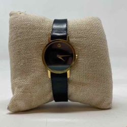 🖤💛Luxury Gorgeous Gold Movado Museum Women’s Black Leather SWISS💛🖤
