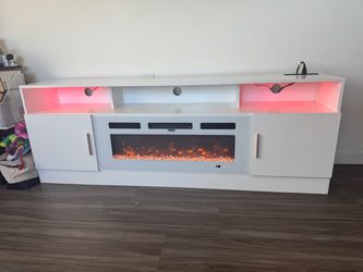 70-Inch TV Stand with Electric Fireplace & LED Lights