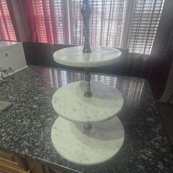 Display Stand 3 Tier Round Nickel Plated Aluminum and Marble 