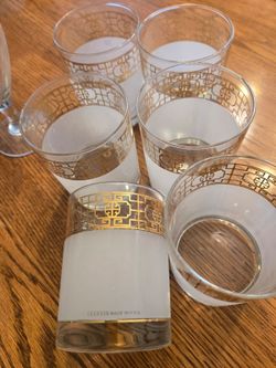Vintage Culver Rocks Glasses, Set of 6 - Frosted with Gold Band