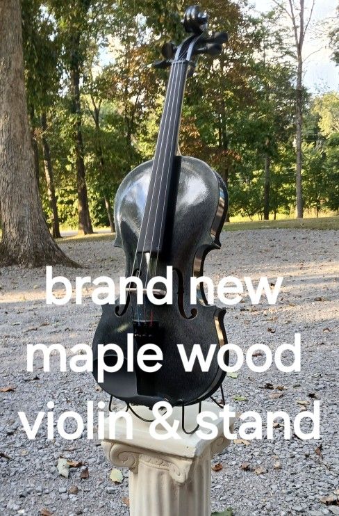 Brand New Maple Wood Violin With An Beautiful Deep Black Finish, Stand And Pedestal Included