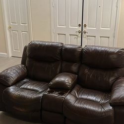 Super Cushy 78" Leather Manual Reclining Loveseat w/ Console & Cup Holders – Matches 90" Couch!