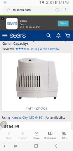 Kenmore 2500 sq ft 12gallon evaporative humidifier