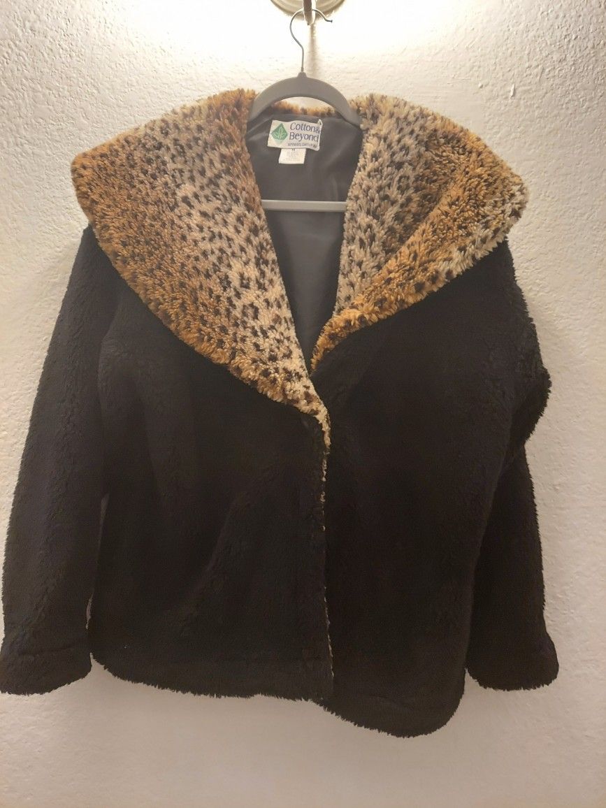 Vintage Black Leopard Print Coat Size Medium
