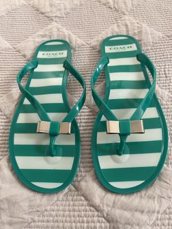 Coach Landon Jelly Sandals Logo Thong Beach Green Jade White 5