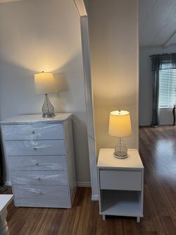 Dresser, end table, two lamps