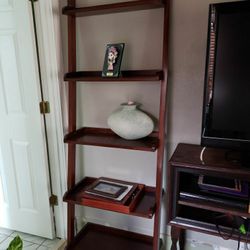 Ladder shelves. 3 of them, 1 is larger. Brown  Large Is 35" Wide X 75 -1/2 " High  , The Smaller Ones Are 35"