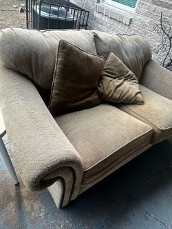 Oversized Tan Fabric Accent Chair with Pillows
