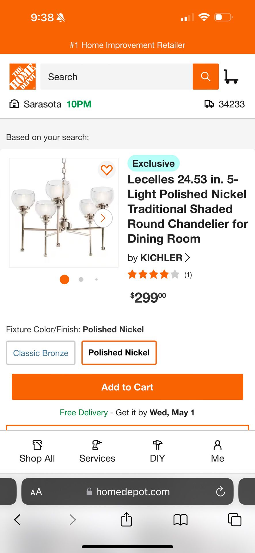 KICHLER Lecelles 5-Light Polished Nickel Round Chandelier with Clear Glass Shades