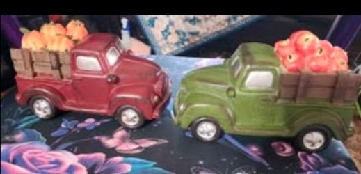 Ceramic Pick up trucks hauling pumpkins