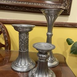 Vintage Lenox Pewter Candle Holders / Vases – Set of 3