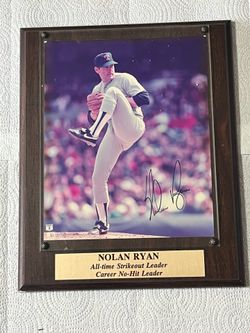 Nolan Ryan Signed Framed Photo Plaque Texas Rangers MLB Auto No COA