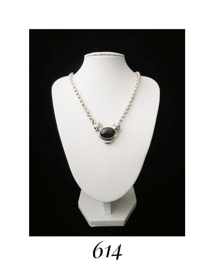 17" Joseph Esposito, Espo Sig, Espo Snap Solid Sterling Silver Rolo Chain Necklace w Solid Sterling Silver Black Onyx & Amber Pendant