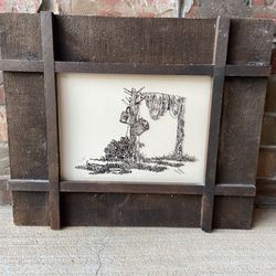 VTG Western Farmhouse Wall Hanging in Unique Wooden Frame