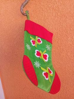 Green and Red Christmas Stocking with Butterflies