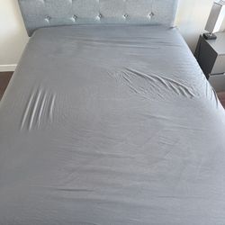 Queen Bed Frame + Mattress Gray Upholstered