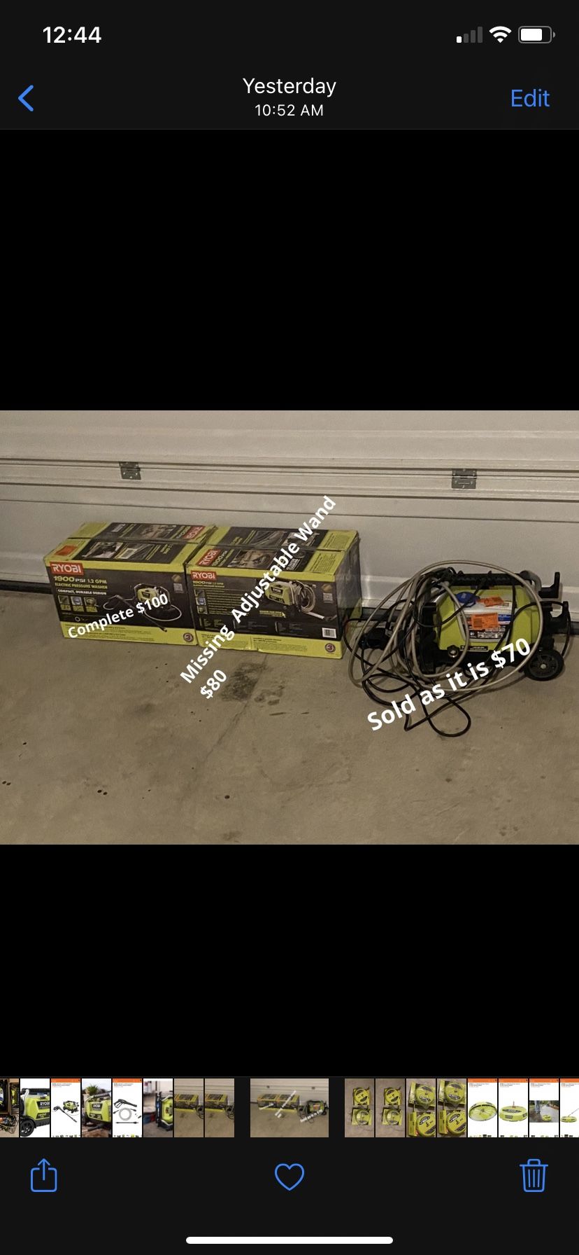 USED RYOBI 1900 PSI 1.2 GPM Cold Water Wheeled Electric Pressure Washer