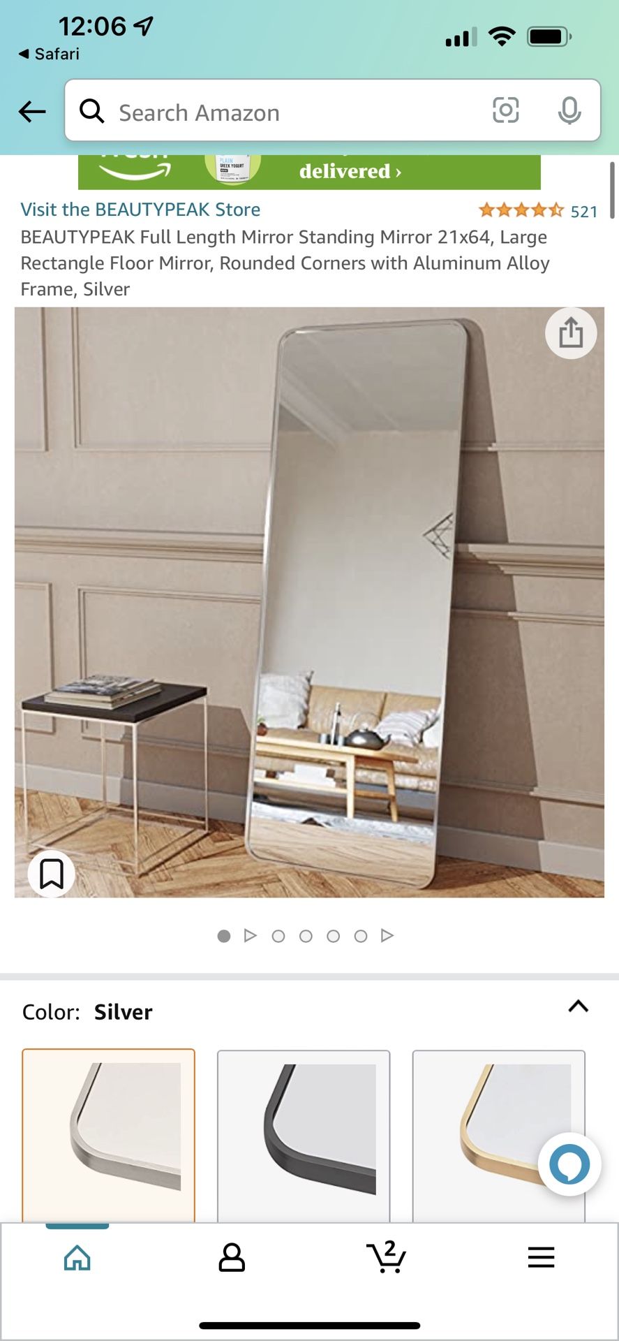 BEAUTYPEAK Full Length Mirror Standing Mirror 21x64, Large Rectangle Floor Mirror, Rounded Corners with Aluminum Alloy Frame, Silver